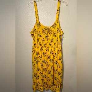Yellow Floral Sundress 3XL Smocked Waist Tie Front Boho Cottagecore Dress